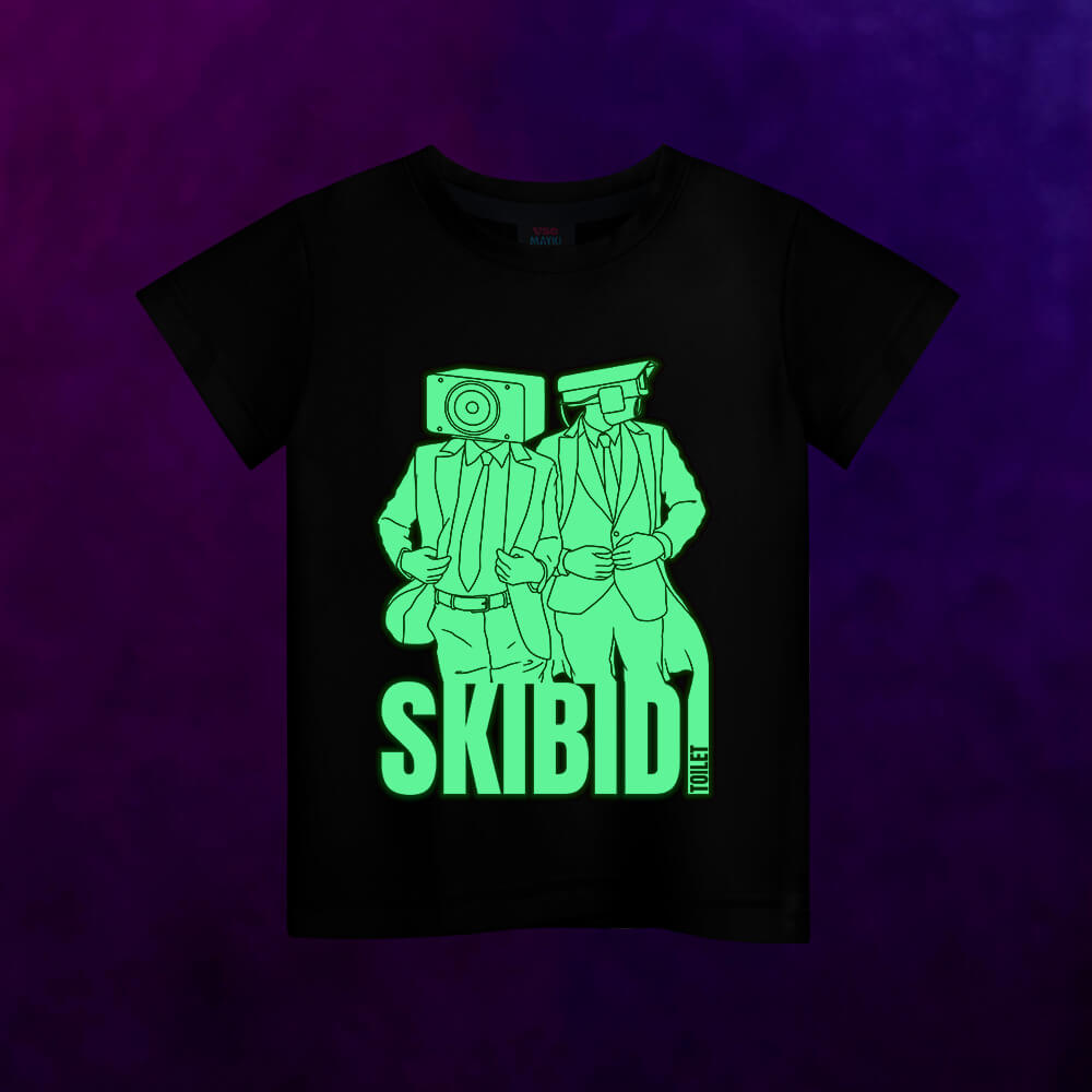 Светящаяся детская футболка Skibidi Toilet Cameraman and Speakerman, цвет черный - фото 2