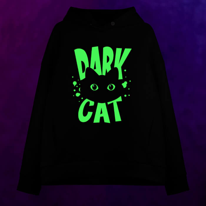 Женское светящееся худи Dark cat yellow text - фото 2