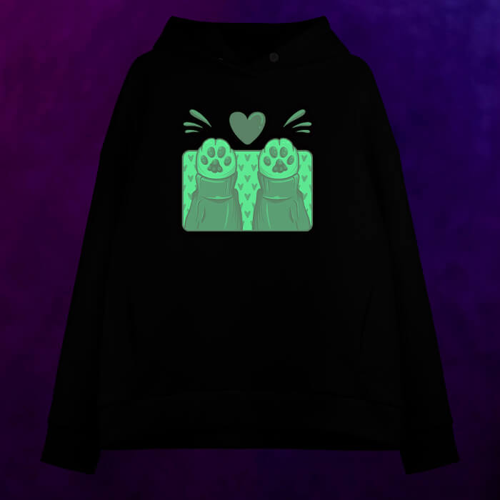 Женское светящееся худи Лапки котика с сердечком - фото 2