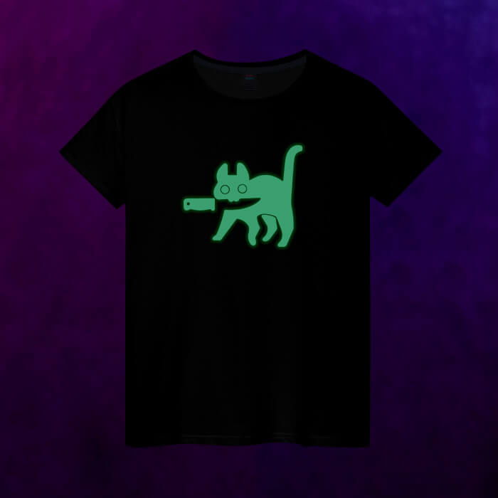 Светящаяся женская футболка Котик с ножом: мем - фото 2