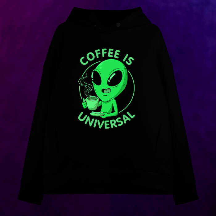 Женское светящееся худи Coffee is universal alien - фото 2