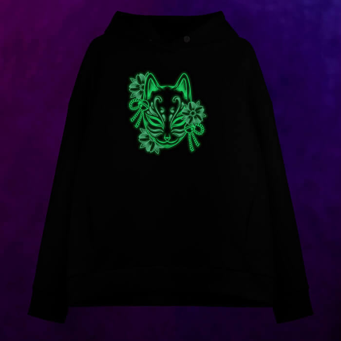 Женское светящееся худи Маска кицунэ в цветах - фото 2