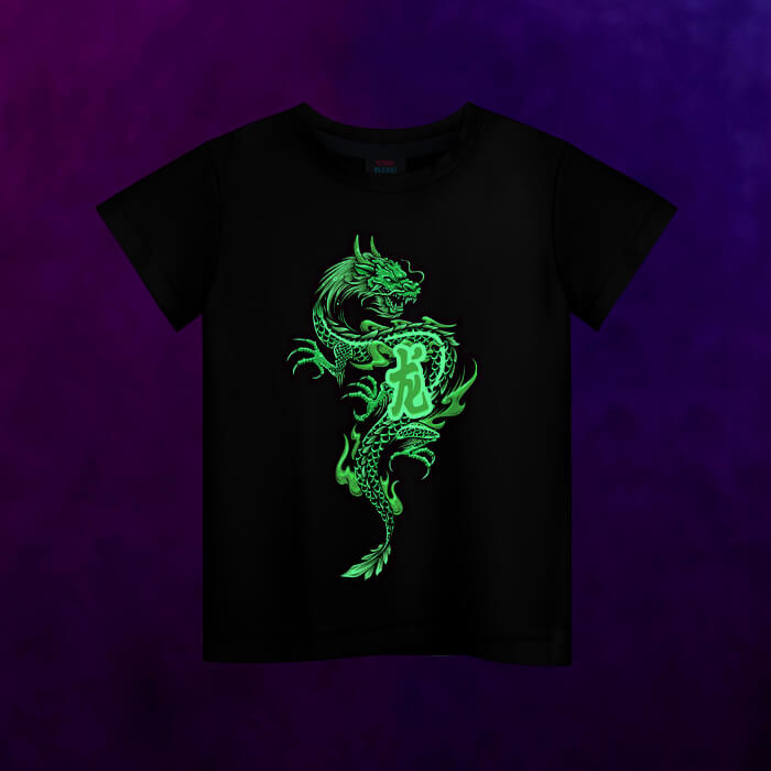 Светящаяся детская футболка Злой китайский зелёный дракон - фото 2