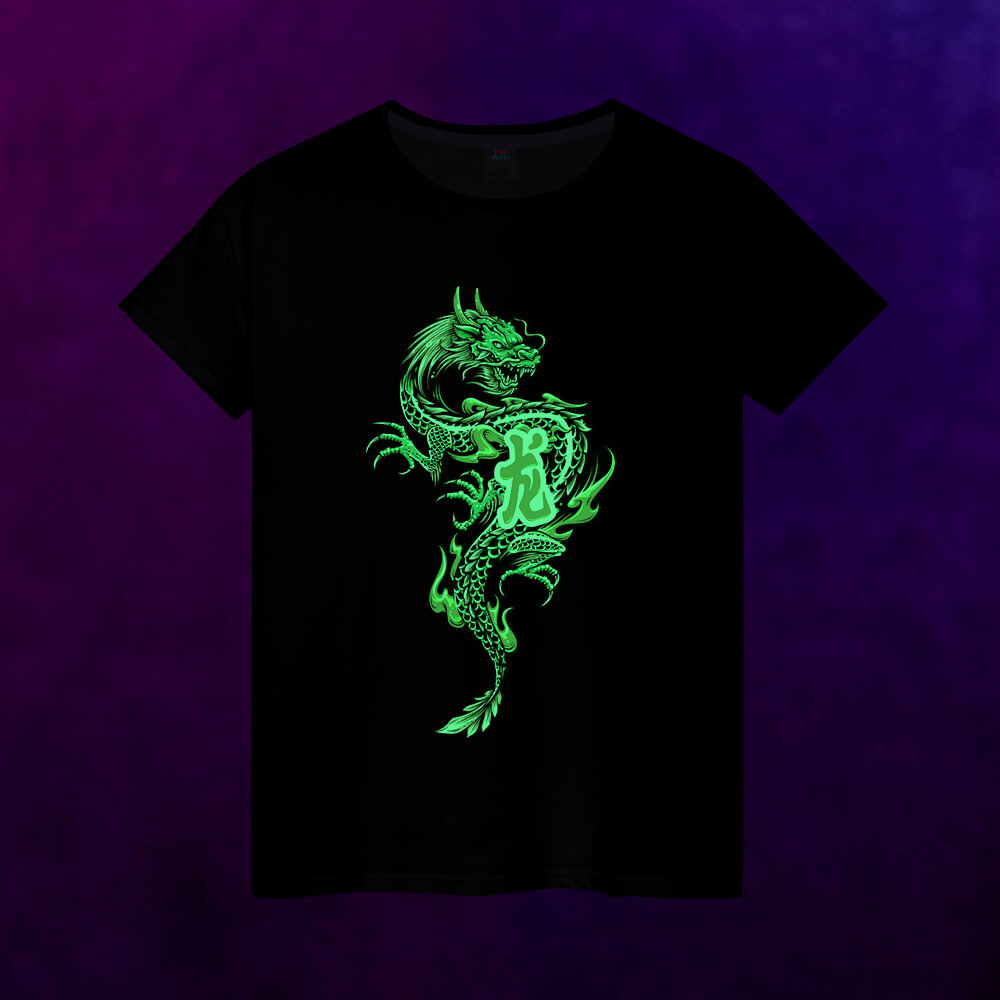 Светящаяся женская футболка Злой китайский зелёный дракон, цвет черный - фото 2